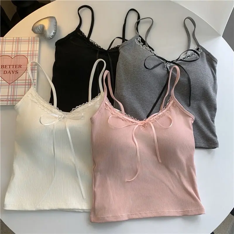 เสื้อสายเดี่ยว ครอป พร้อมส่งในไทย มีฟองน้ำในตัว ดีเทลโบว์ผูกรอบขอบ สไตล์เวียดนาม เกาหลี แต่งตัวแมชชิ่งง่ายย น่ารักก