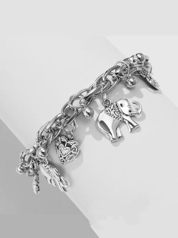 Women's Boho Style Elephant & Heart Design Anklet, Fashionable Retro Anklet for Women & Girls, Trendy All-match Vintage Body Jewelry As Gift for Summer Decor, Accessories for Vacation 4