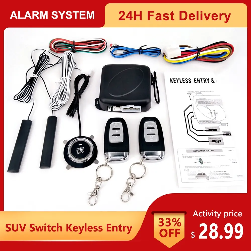 Car Alarm System Push to Start Ignition Kit PKE Passive Keyless Entry Car Alarm System with Remote Start Push to Engine Start Stop