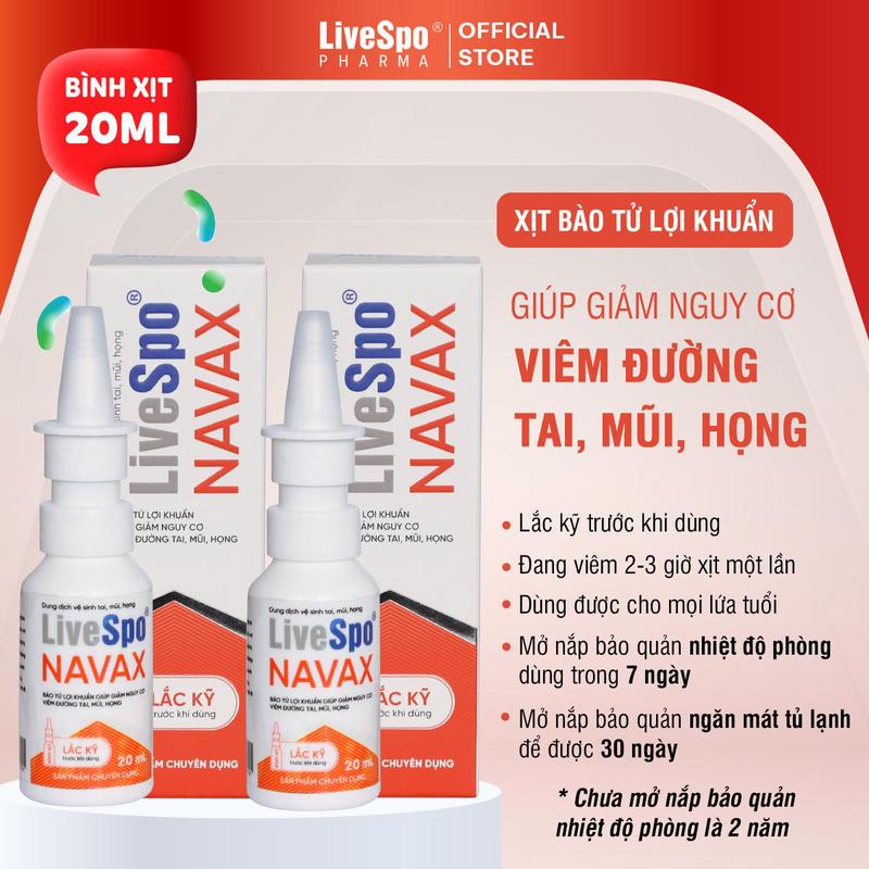 2 Bình xịt LiveSpo NAVAX 20ml cho trẻ viêm đường tai, mũi, họng, - Nước muối sinh lý cho Trẻ chứa 20 tỷ bào tử lợi khuẩn