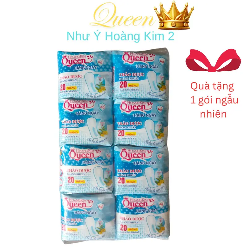 [ Băng Hằng Ngày ] ComBo 8 Gói Băng Hằng Ngày Queen Hoàng Kim Dùng Cho Cuối Chu Kỳ Cực Tiện Lợi Gói 20 Miếng Bề Mặt Bông Mềm Nữ Tampon 2