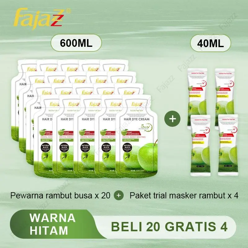 【Beli 20 Gratis 4】Fajazz Bubble Hair Dye 20pcs setiap kemasan 30ml Hitam Alami Pewarna Rambut Cepat Cat Rambut Bahan Alami