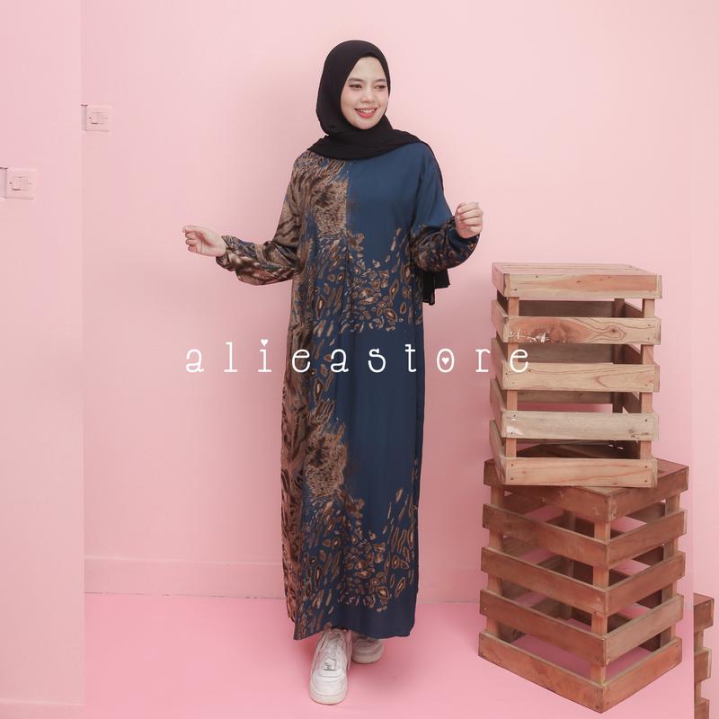 DASTER GAMIS BUSUI PB 135 RAYON ADEM MOTIF KEKINIAN Karet Muslim Nyaman Panjang Dress alur 4