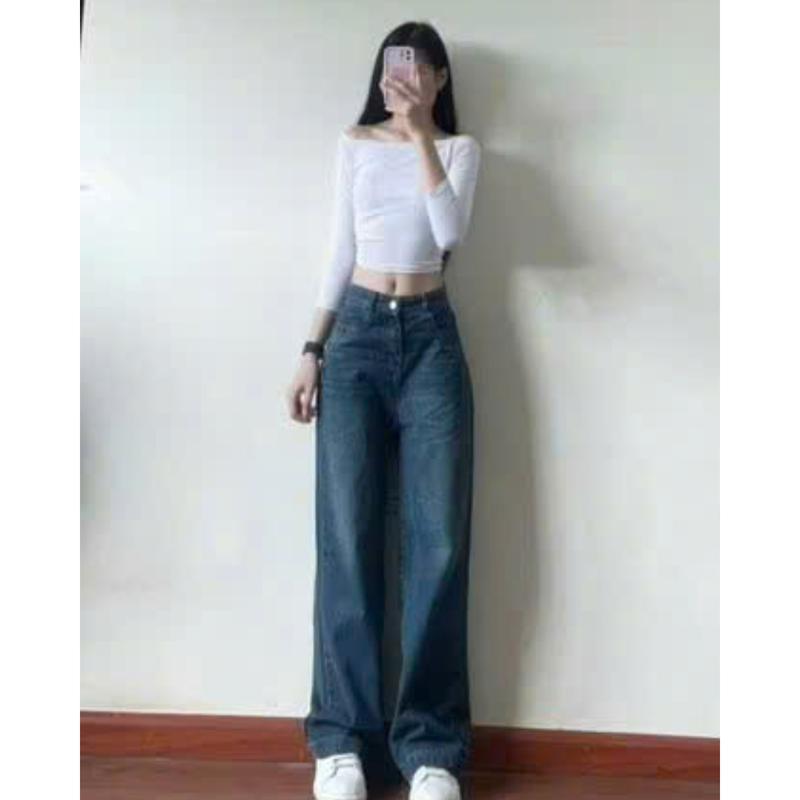 Quần jeans nữ ống suông cạp cao gấu to quần bò nữ ống rộng 2 màu hottrend chất vải mềm mại siêu tôn dáng 7