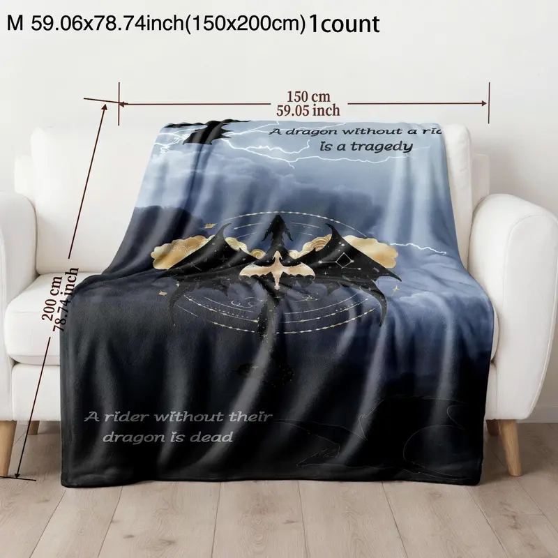 Dragon & Letter Pattern Blanket, 1 Count Soft Warm Throw Blanket, Air-conditioned Room Blanket, Warm Nap Blanket for Home Office Travel 3