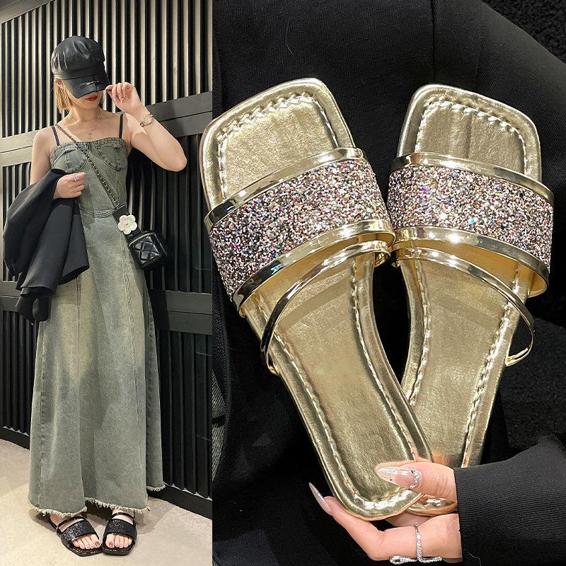 Office slippers women's new transparent rhinestone soft-soled flip-flops 2