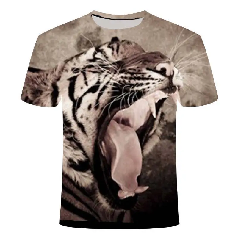 Resting Lion Tiger Pattern 3D Printed T-shirt for Men's Travel Outdoor Leisure T-shirt