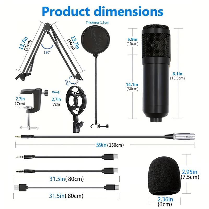Podcast Equipment Bundle, 1 Box BM-800 Mic Kit with V8 Sound Card, Professional Condenser Studio Microphone for Laptop Computer Vlog Living Broadcast Live Streaming, Stocking Fillers Gift 1