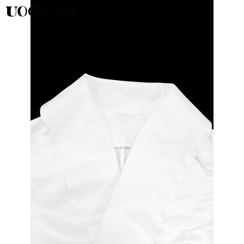 Product Introduction of Long Sleeves Loose Buttoned Solid Color Stand Collar Blouses&Shirts Tops 7