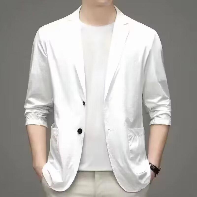 Product Introduction of 【M-4XL】Classic men Korean suit jacket lightweight thin style Ice Silk sunscreen fashion all-match casual shirt slim-fit cool suit cardigan men 21