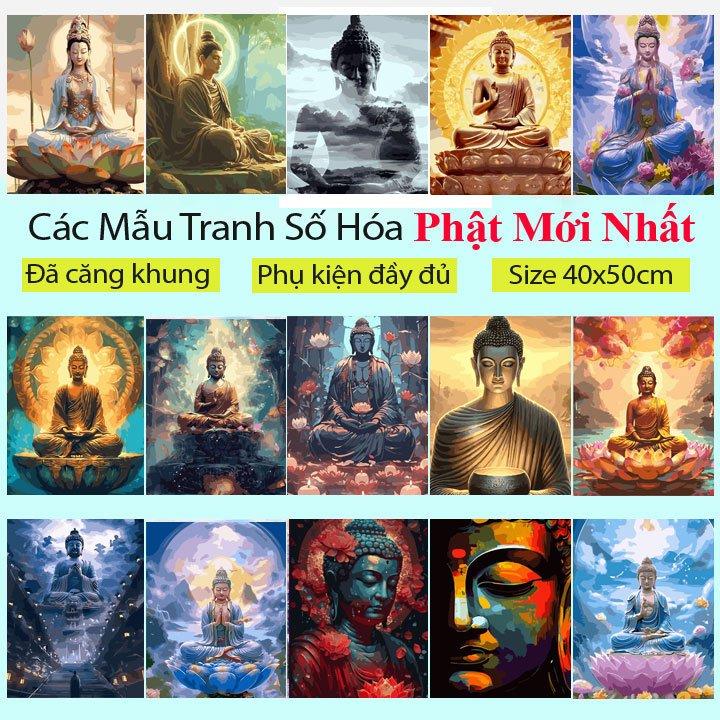Tranh tô màu theo số tranh số hoá kèm combo dụng cụ- Chủ đề tranh Phật giáo Tranh phật tổ Quan âm bồ tát đã căng khung 40x50cm