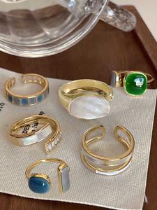 Anillos de mujer con decoración de piedras preciosas artificiales estilo boho, 6 unidades/juego, Anillos abiertos elegantes, Bisutería vintage moderna que combina con todo como regalo de cumpleaños