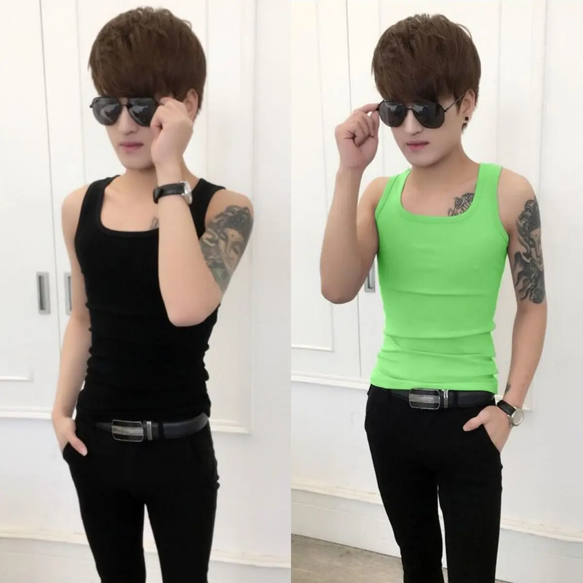 Áo Vest Nam, Cổ Vuông, Bó Sát, Phong Cách Trẻ Trung, Thoáng Khí, Ôm Sát, Thích Hợp Cho Thể Dục, Thương Hiệu Thời Trang, Áo Lót, Áo Thun Co Giãn, Dành Cho Nam