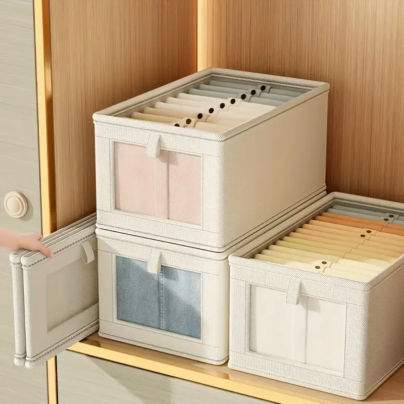 Retro Style Large Canvas Storage Box, with Transparent Window-Foldable, Thick Oxford Cloth Storage Box, Suitable for Clothes, Etc., Ivory, Retro Style, Clothes Storage Box Storage Box with Lid
