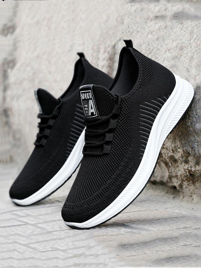 Product Introduction of Men's Solid Color Breathable Comfortable Running Shoes, Casual Sporty Lace Up Low Top Shoes, Fashionable Sneakers for Daily Wear 1
