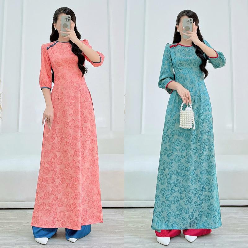 Áo dài thiết kế nữ Gấm Thái Tuấn tay bồng 2 màu  Women Dress