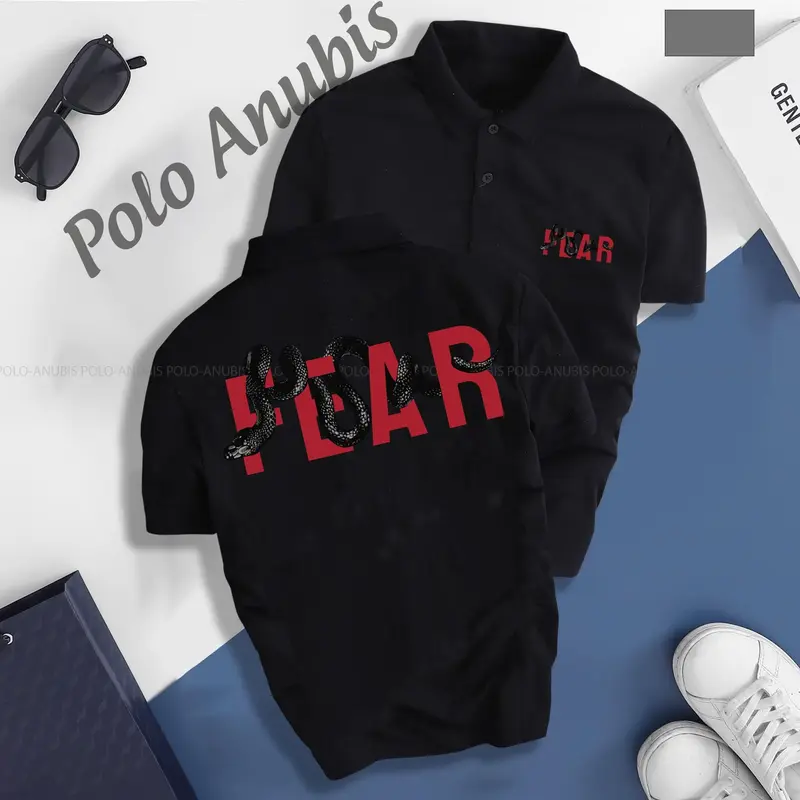 Áo thun Polo RẮN FEAR - Vải cao cấp sang trọng nam nữ tay lỡ Menswear Có Cổ Shirt Ngắn Tay Jean 1