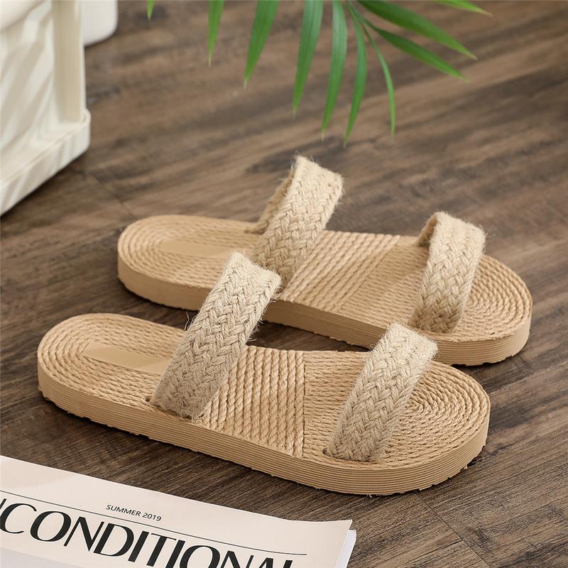 Product Introduction of Ethnic Style Imitation Straw Travel Imitation Hemp Bottom Women's Sandals Korean Fashion Outdoor Slippers Fashion Beach Girl Slippers 8