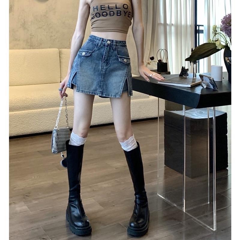Product Introduction of Quần Giả Váy Jean Chất Mềm Dáng Chữ A Lưng Cao Br03 4