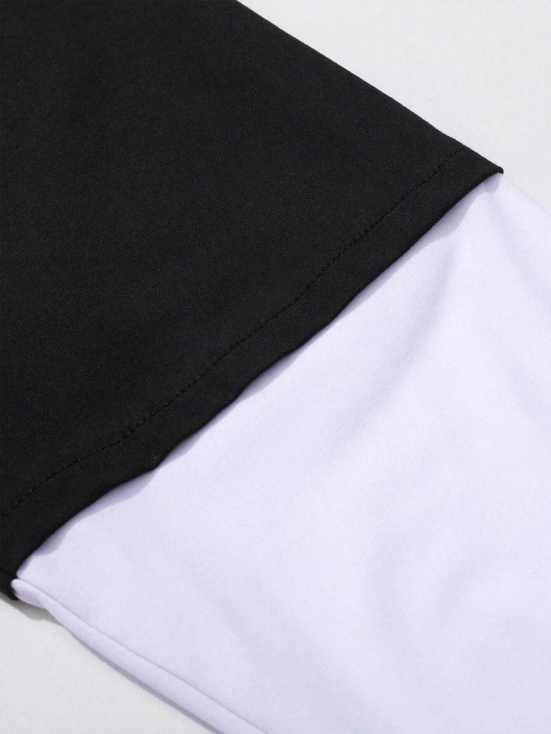 Product Introduction of Men's 2-IN-1 Colorblock Letter Print Drop Shoulder Tee, Casual Regular Fit Round Neck Long Sleeve T-Shirt for Spring & Fall, Menswear for Daily Wear 9