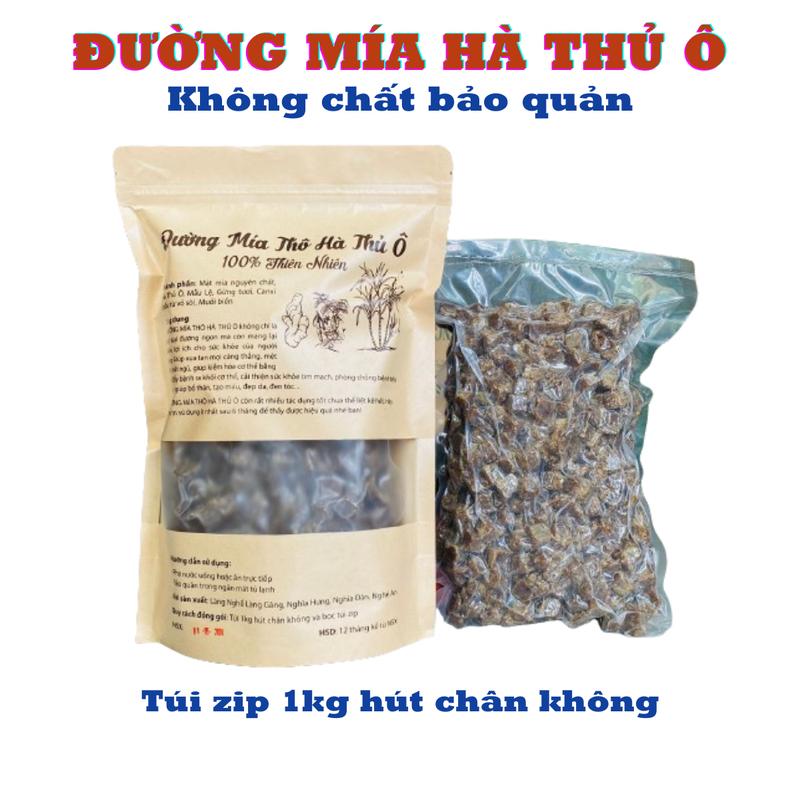 Đường Mía Hà Thủ Ô Sản Xuất Thủ Công Từ Mật Mía, Hà Thủ Ô, Gừng Tươi, Mẫu Lệ, Muối, Canxi Hương Vị Thơm Ngon Ngọt Dịu - Túi 1Kg Hút Chân Không
