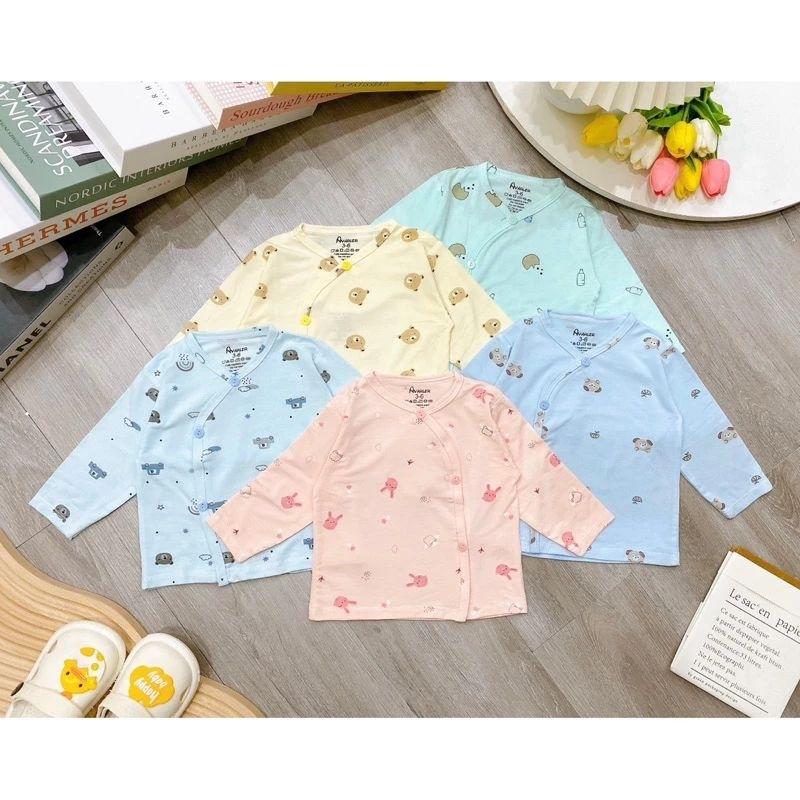 Áo dài thun lạnh màu in hình hoạ tiết dễ thương sơ sinh vạt chéo cho bé size từ ss-9kg 2