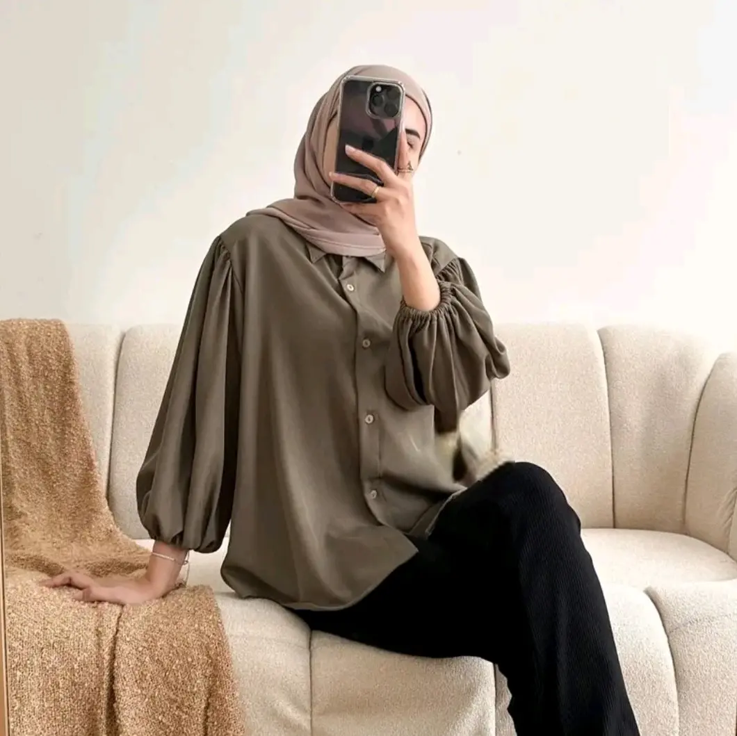 ZEA PUFFY BLOUSE POLOS SHAKILA LENGAN BALON - BAJU ATASAN MUSLIM WANITA PREMIUM kemeja baby blue wanita kemeja  korean style baju kerja wanita viral Basic