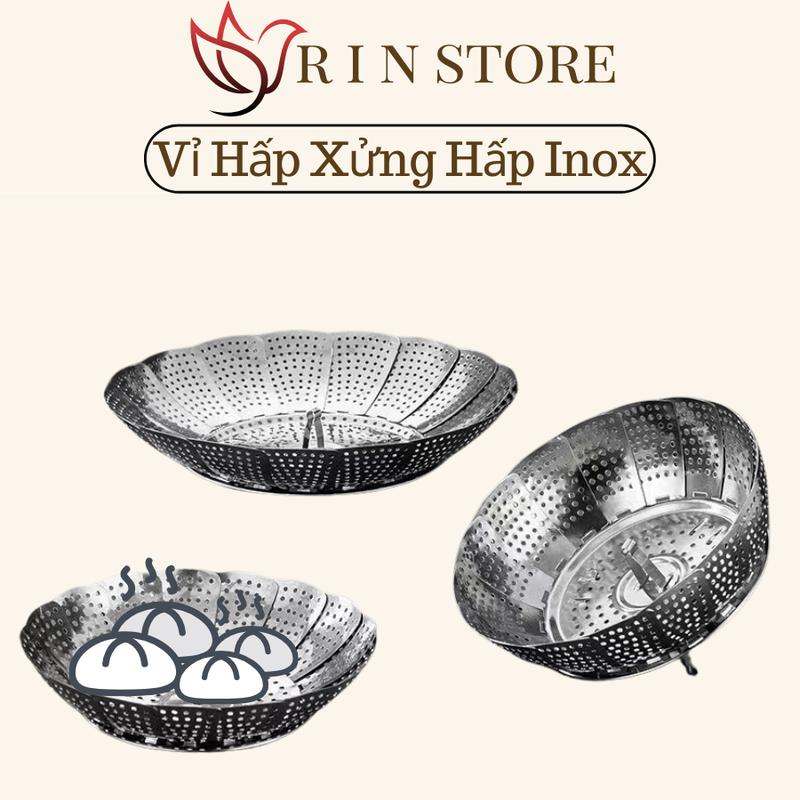 Vỉ Hấp Xửng Hấp Inox Chống Gỉ Tiện Lợi Đường Kính 23 Cm Vỉ Rổ Hấp Bánh Bao Hấp Cá Hấp Khoai Inox Xếp Tròn Gấp Gọn Đa Năng RIN