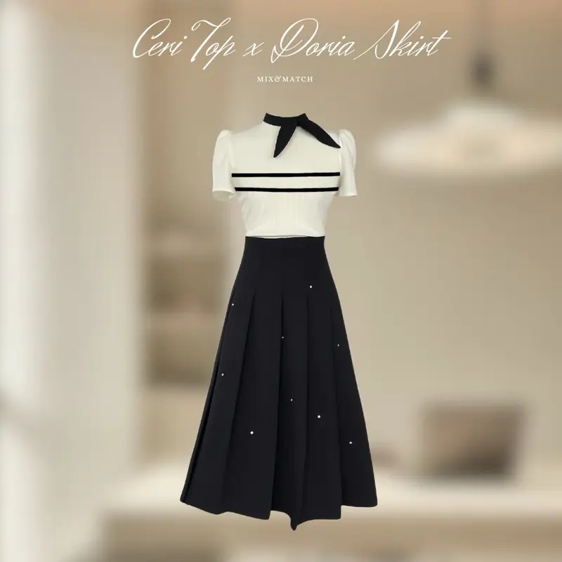 [JANGCLOSET] Áo len gân cộc tay thanh lịch sang trọng phù hợp đi làm đi chơi CERI TOP 1