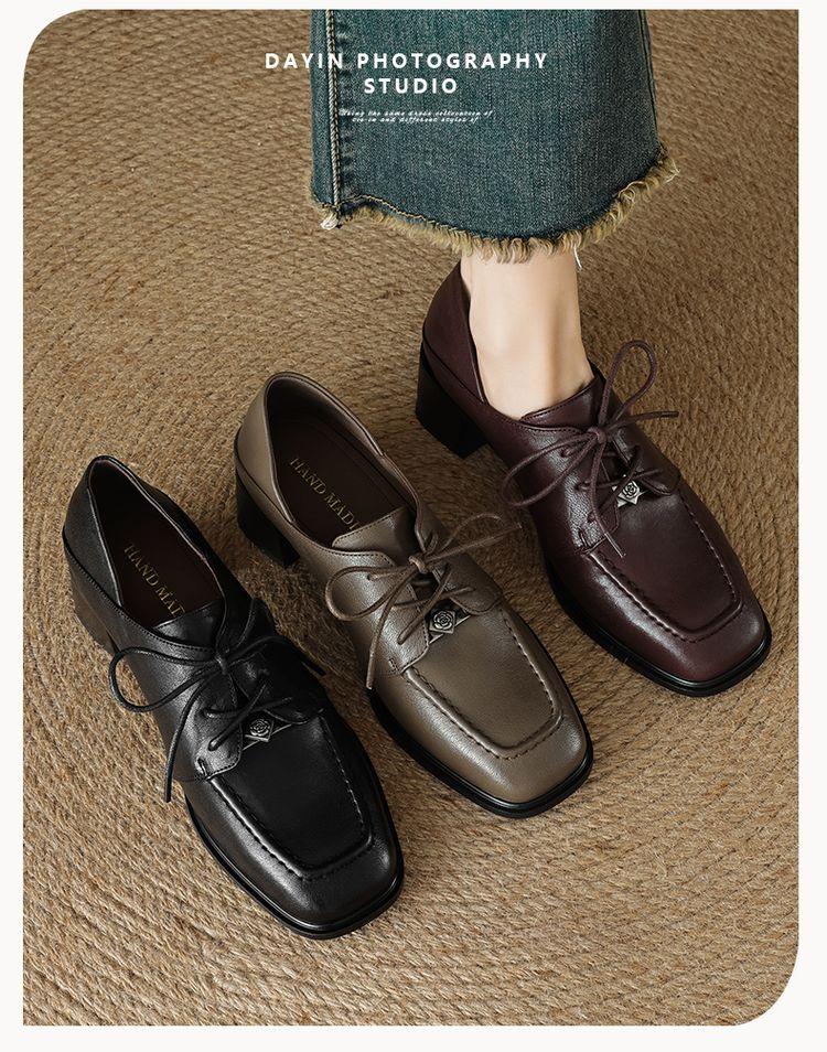 Product Introduction of Leather women's shoes fashion matching single shoes thick heel loafers inside and outside the full head layer of sheepskin Footwear Girl Comfort Closed Active 3