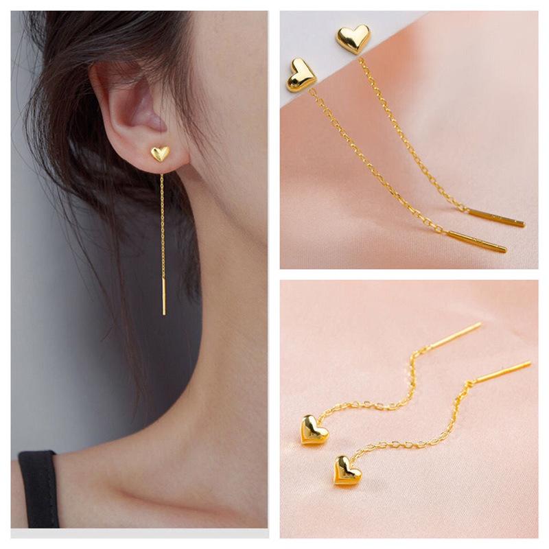 Product Introduction of Titanium steel color preserving solid heart-shaped lines with tassels, peach hearts wrapped in gold, heart-shaped long ear lines, ins, slimming ear chains that highlight the face 0
