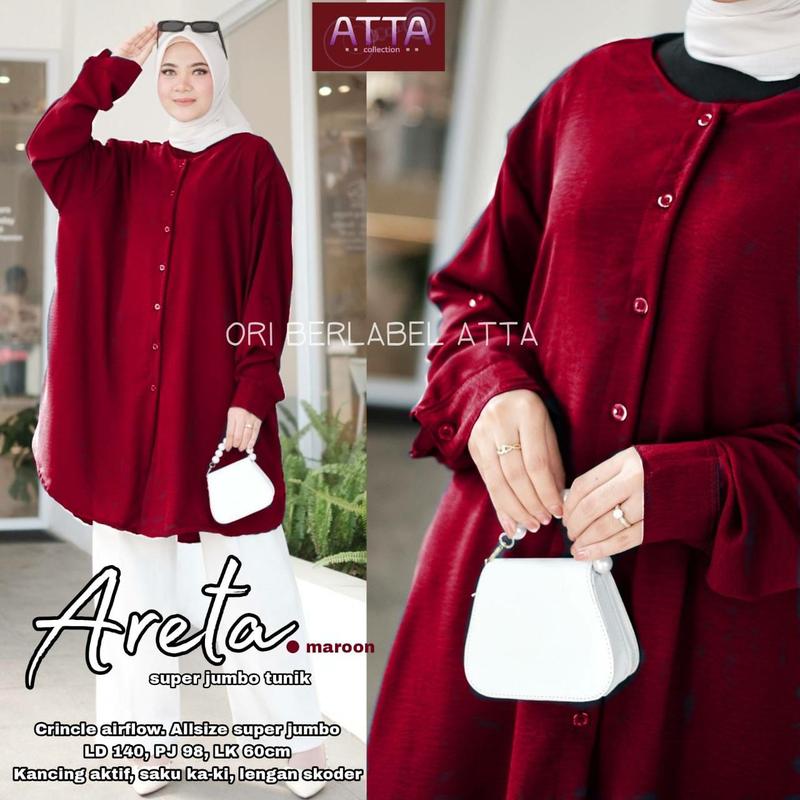 Product Introduction of Atasan Wanita Kemeja  Polos Areta Tunik Jumbo LD140 Bahan Crincle Airflow Full Kancing Oversize Muslim 28