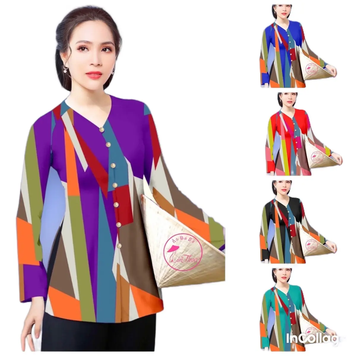 Áo bà ba Thầy THÍCH MINH TUỆ(cổ tim-tròng cổ -nút giả) cho Nữ Top Thun