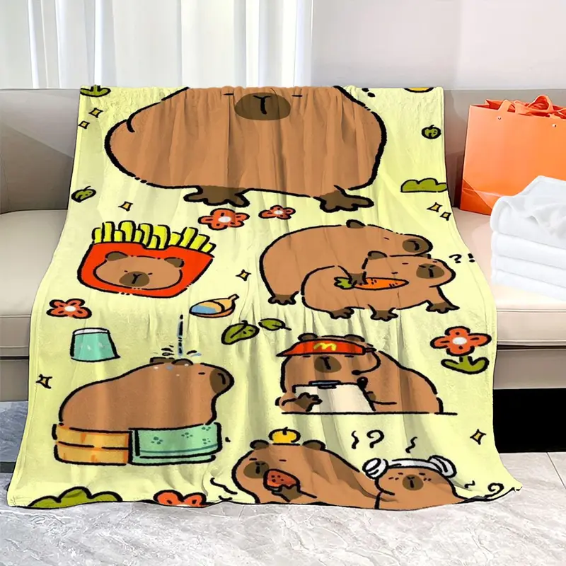 Cute Capybara Pattern Blanket, Soft Warm Throw Blanket, Air-conditioned Room Blanket, Warm Nap Blanket for Home Office Travel 4
