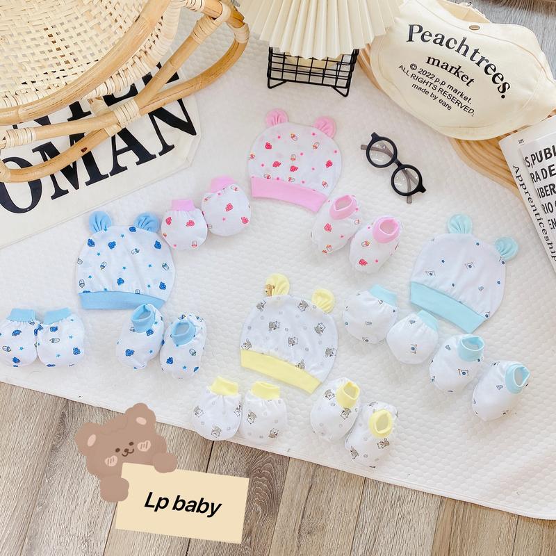 Combo 3 5 Bộ Mũ Kèm Bao Tay Bao Chân Cho Bé Sơ Sinh Bình Sữa Đáng Yêu SM05