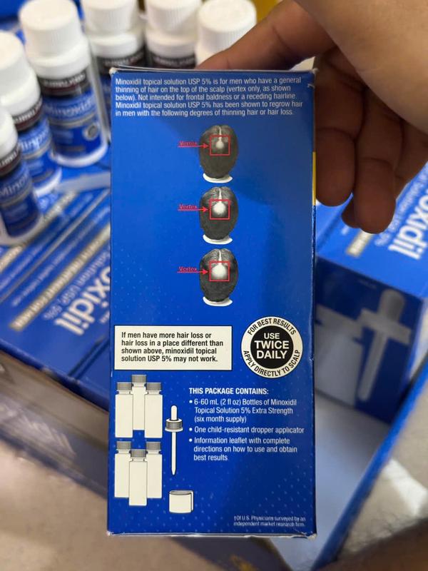 Dung dịch Minoxidil KirKland 5% dạng lỏng hỗ trợ mọc tóc, râu - Hộp 6 lọ (date 2026) tinh chat 5