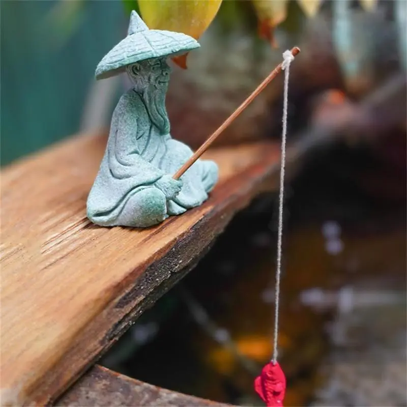 Fisherman Statue Decoration Craft, Creative Sitting Fisherman Statue with Fishing Rod, Home Decor Ornament for Living Room Bedroom Garden Pond 3