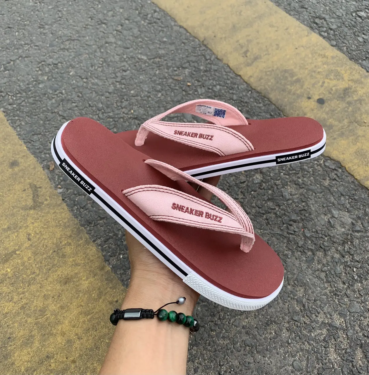 Dép Sneaker Buzz Đỏ Mận Quai Hồng Chính Hãng