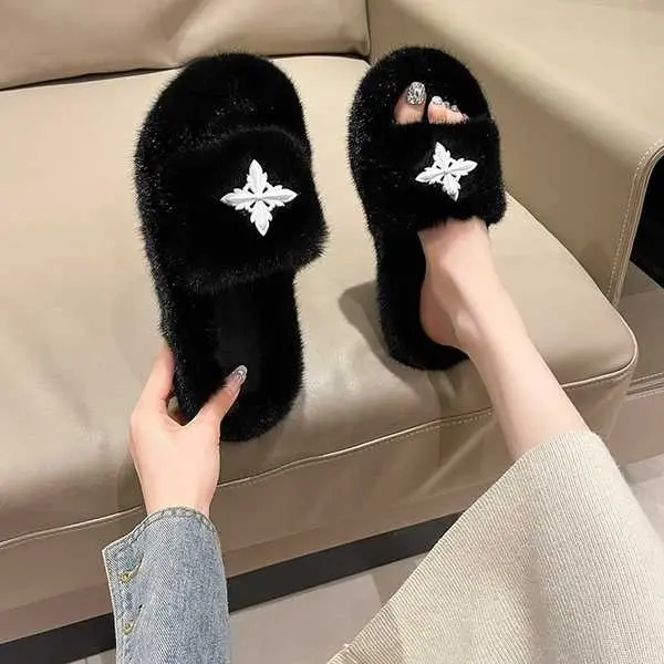 DÉP LÔNG,DÉP BÔNG NỮ BẢN NGANG Đế Cao 3Cm Lông nhân tạo