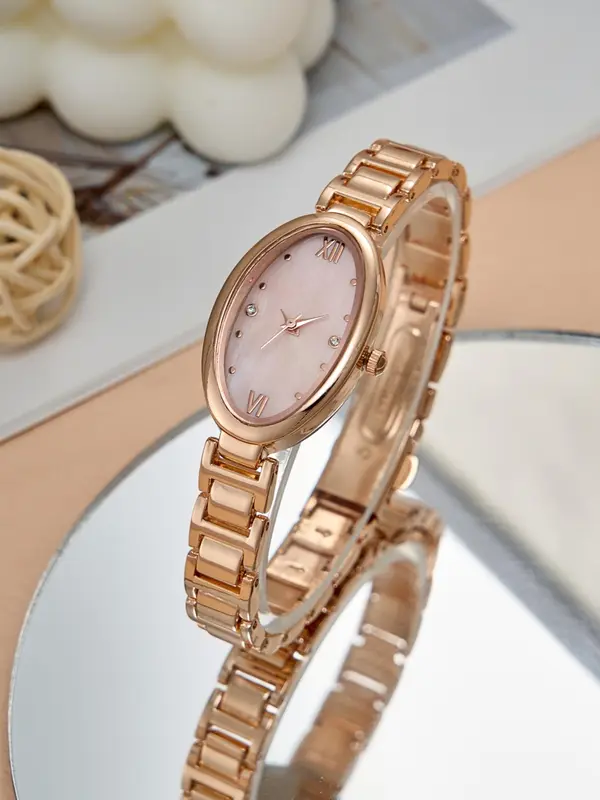 Women's Elegant Oval Dial Quartz Watch, Exquisite Trendy Wristwatch, Fashionable Watch for Women As Gift with Box 2