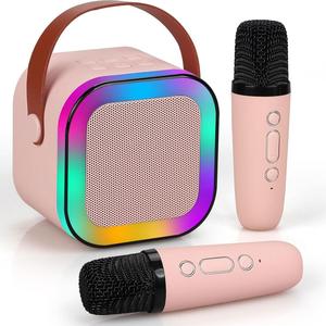 2つのワイヤレスマイク付きのワイヤレスカラオケスピーカー、充電式のHiFiステレオサウンドKTVスピーカーシステム、RGBカラフルなLEDライト付きのワイヤレススピーカー