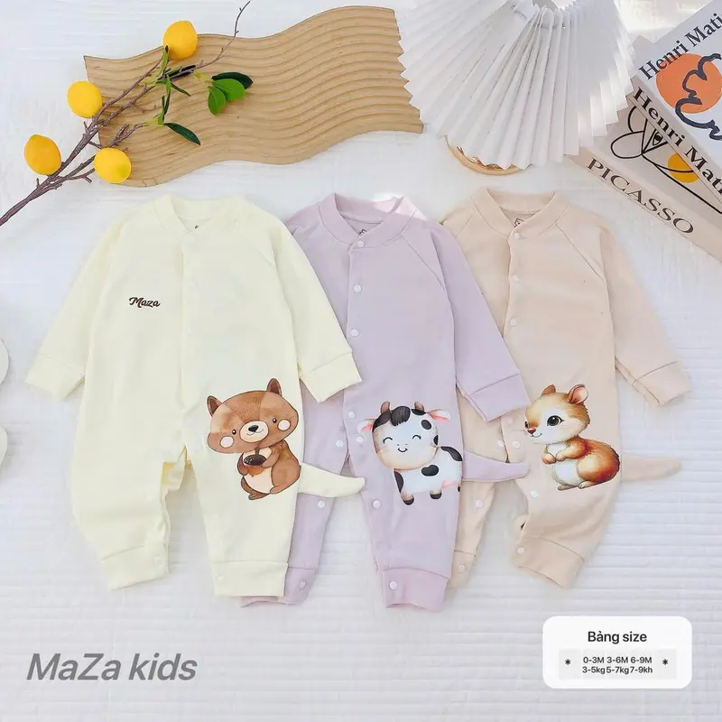 Bộ body body dài tay nỉ bé trai bé gái sơ sinh Mazakids phối đuôi cún chất nỉ nhung mềm mịn giữ ấm cho bé 2