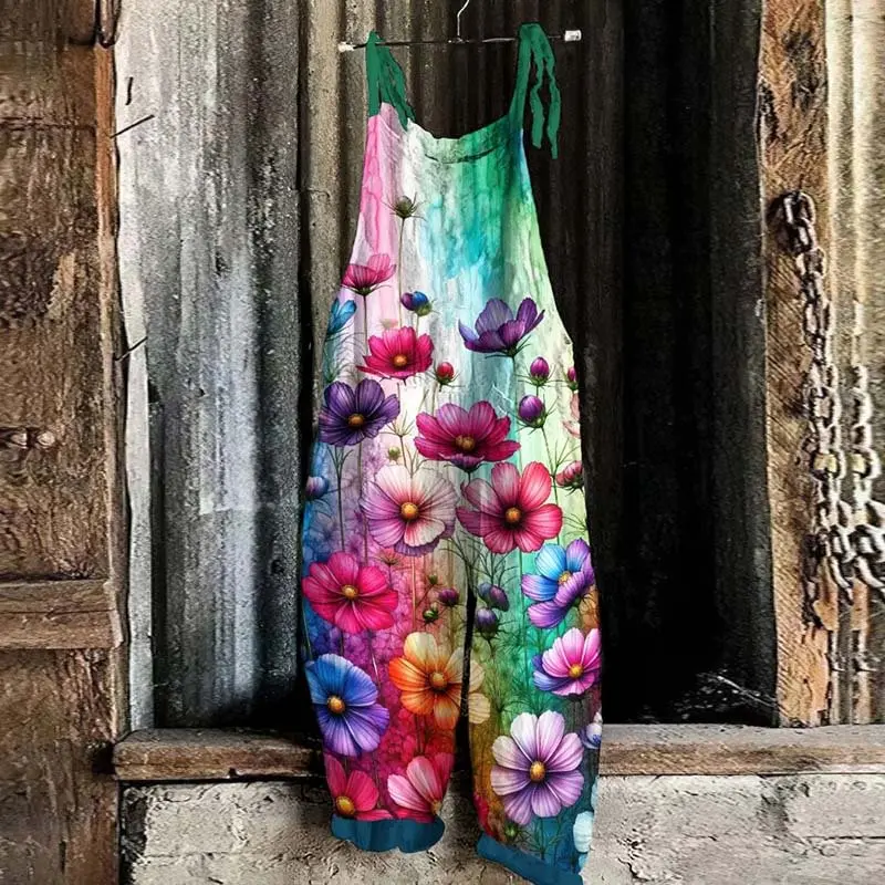 Áo Jumpsuit Quần Dáng Rộng Cổ Điển Dành Cho Nữ, Với Họa Tiết Nghệ Thuật Tranh Sơn Dầu Hoa, In 3D, Phong Cách Thường Ngày Thích Hợp Cho Mùa Hè   style  outfit bộ    liền  quần  ống  rộng đồ  bay  nữ  liền  quần  sang  chảnh jumpsuit  đi  biển có mút