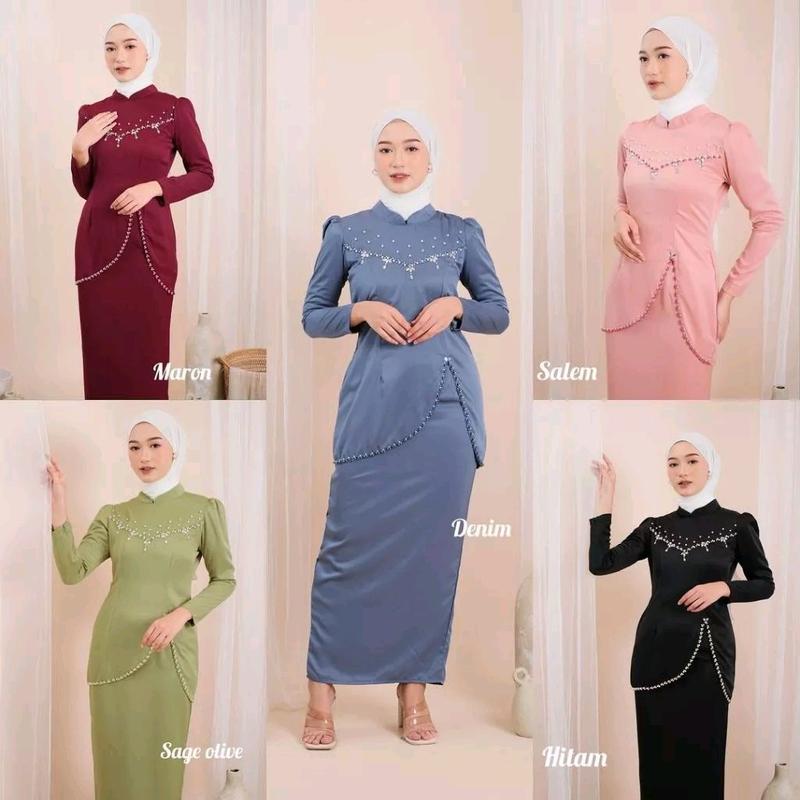 baju kurung melayu,dress pesta felicya Slim-fitting Muslim Payet Mutiara Maxmara Kondangan Wanita 1