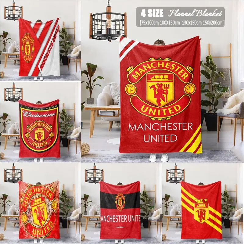 Football Club Flannel Blanket MUFC Soccer Fan Gifts for Families and Friends Man Utd One Side Printing Soft Blanket Air Conditioning Blanket Office Nap Blanket