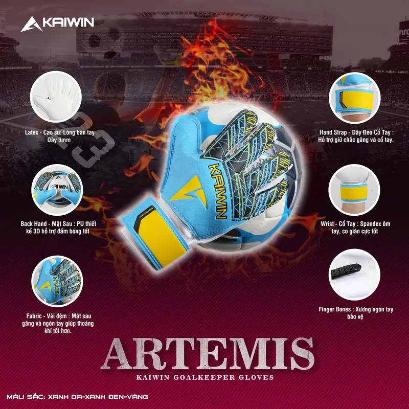 Găng tay thủ môn có xương chính hãng Kaiwin Artemis Giá Rẻ, Găng tay chụp bóng siêu dính chất lượng tốt 3