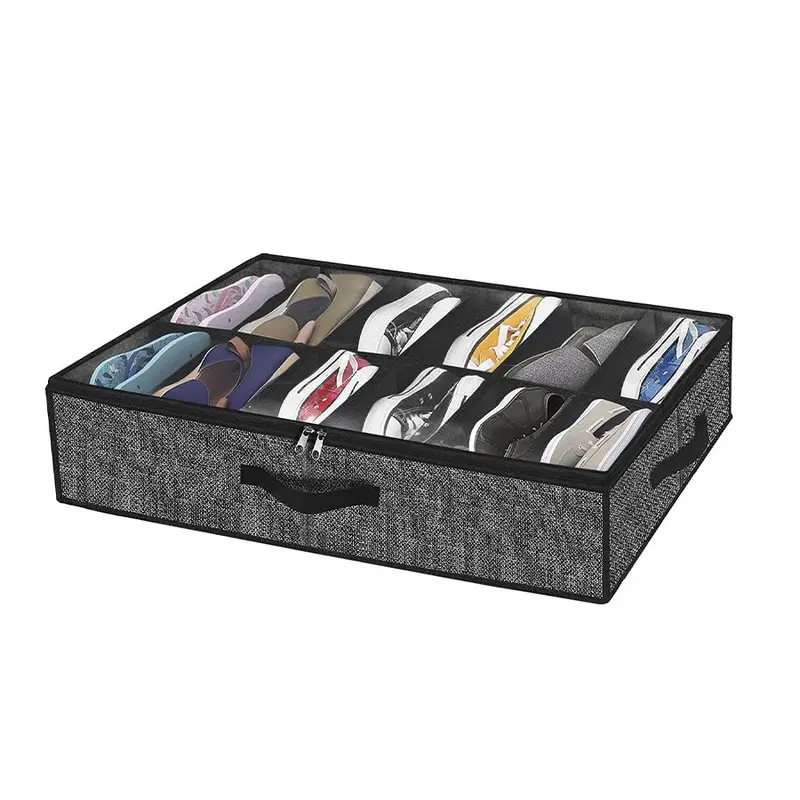 Underbed Shoe Organizer Storage Box with Handle, Foldable Shoe Storage Box, Shoe Organizer for Home Bedroom, Dormitory, Hotel, Apartment 0