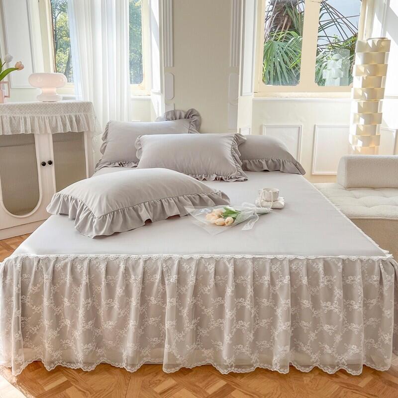 Product Introduction of 6 Color white Bed Sheet Cover With Lace Princess Style Bed Skirt Pure Color Wedding Bridal Bedsheet Skirting Pillowcase Queen King Size Cadar 7