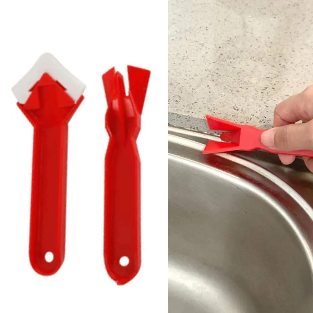 2PCS 2In1 Silicone Scraper Sealant Remover Hand Tool Plastics Glue Remover Scraper Red for Floor Joints Cleaning
