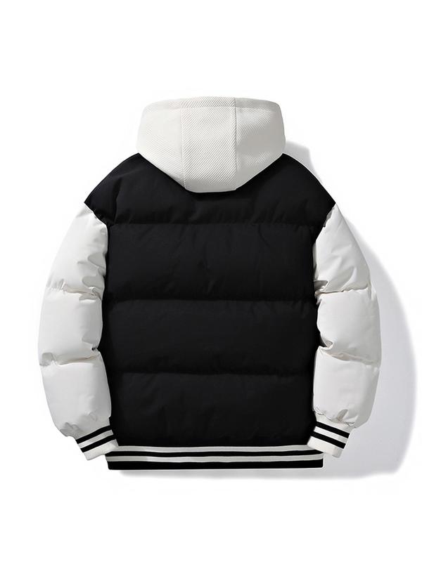 Men's Colorblock Letter Embroidery 2 in 1 Zip Up Hooded Jacket, Regular Fit Casual Pocket Drawstring Long Sleeve Outerwear for Fall & Winter, Men's Clothes for Daily Wear 1
